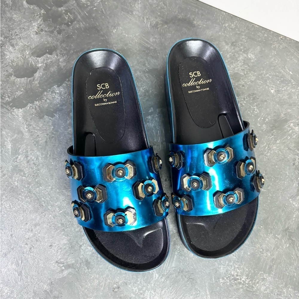 SCB collection by Suecomma Bonnie blue embellished slide sandals size 6-6.5 - Picture 3 of 5